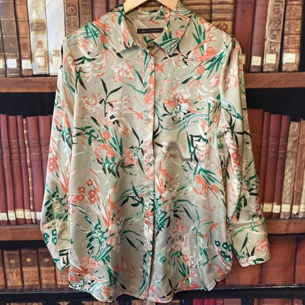 M & S Collection Beige Mix printed floral Button down shirt